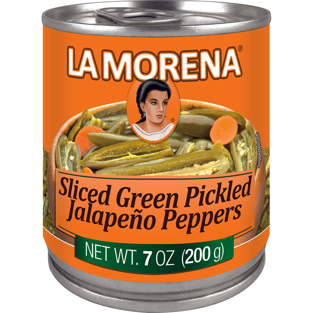 Sliced Green Pickled Jalapeño Peppers by La Morena